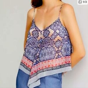 BCBGMaxAzria Silk Handkerchief Tank Top Camisole white Blue small
